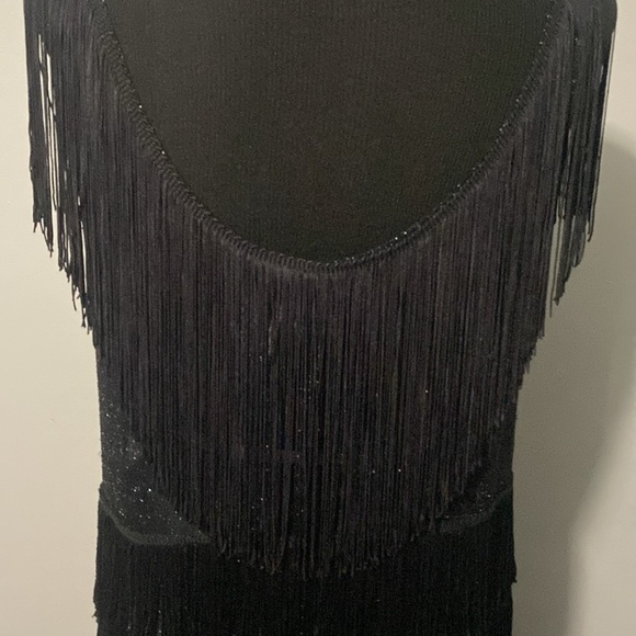 Black Flapper Dress Costume by California Costume Collections L Sparkle Fringe - Picture 9 of 13